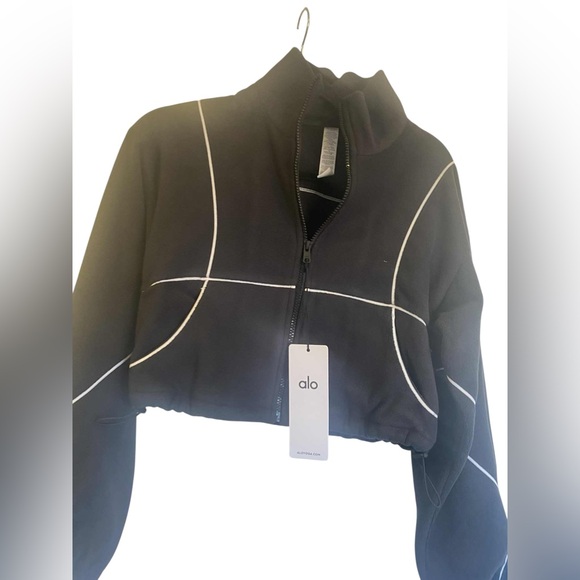 NWT Alo Yoga polar fleece game time full zip jacket BLACK/WHITE Size XS - Picture 1 of 5